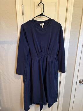 COS Navy Blue Long Sleeve Gathered Waist Dress Size M
